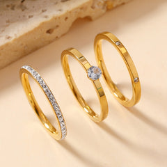 3-Piece Stainless Steel Zirconia Claw Ring Set