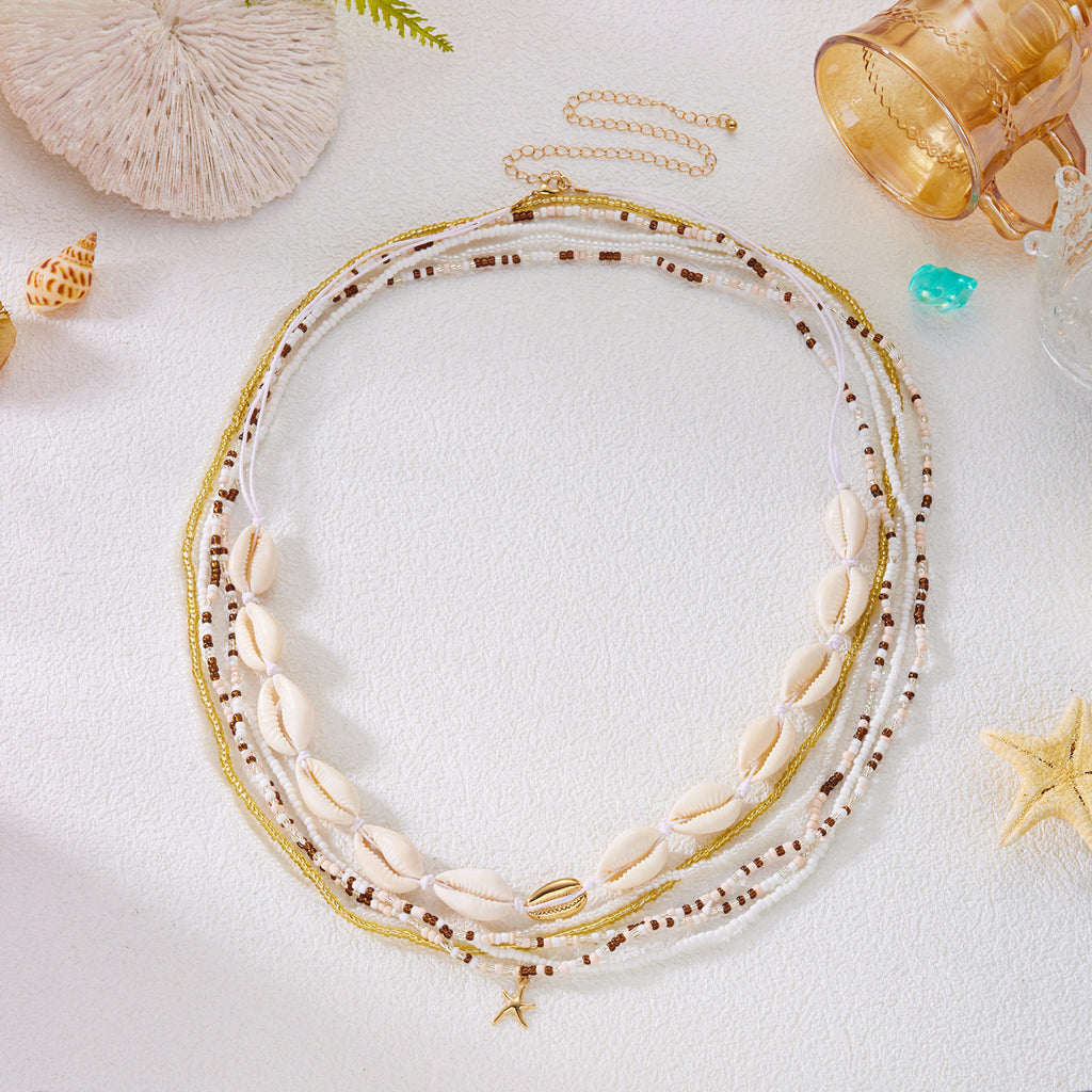 Boho Beaded Shell Starfish Layered Waist Chain
