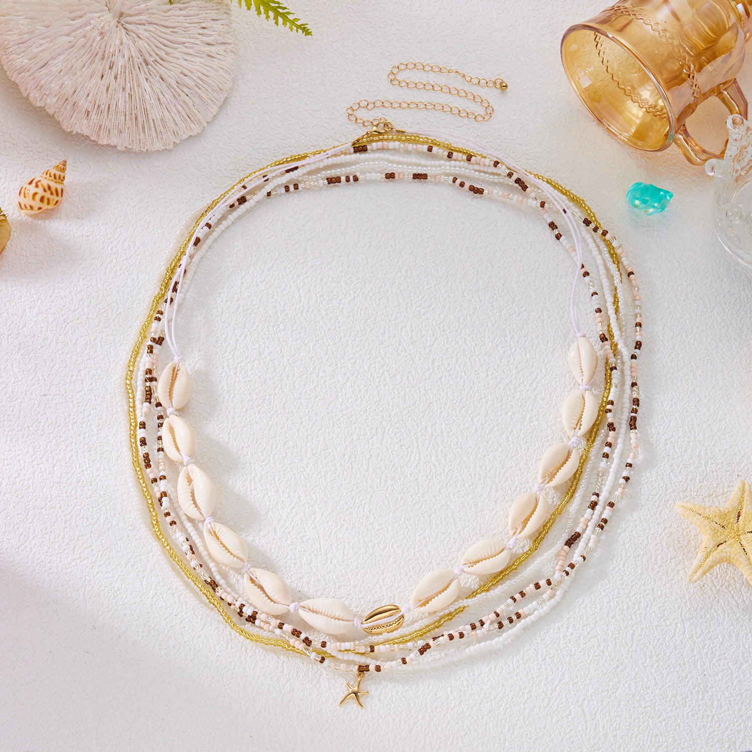 Boho Beaded Shell Starfish Layered Waist Chain