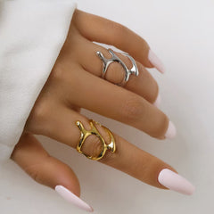Hollow Geometric Irregular Open Knuckle Ring