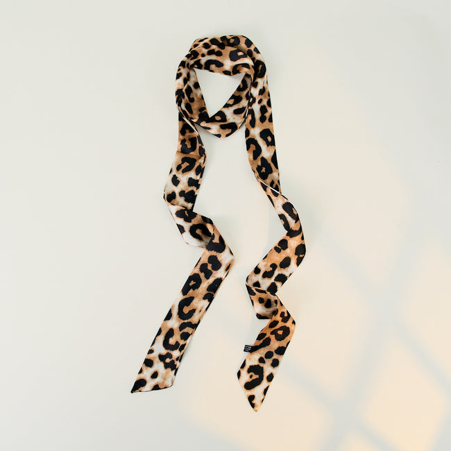 Leopard Print Skinny Long Neck Tie Ribbon Scarf Main image