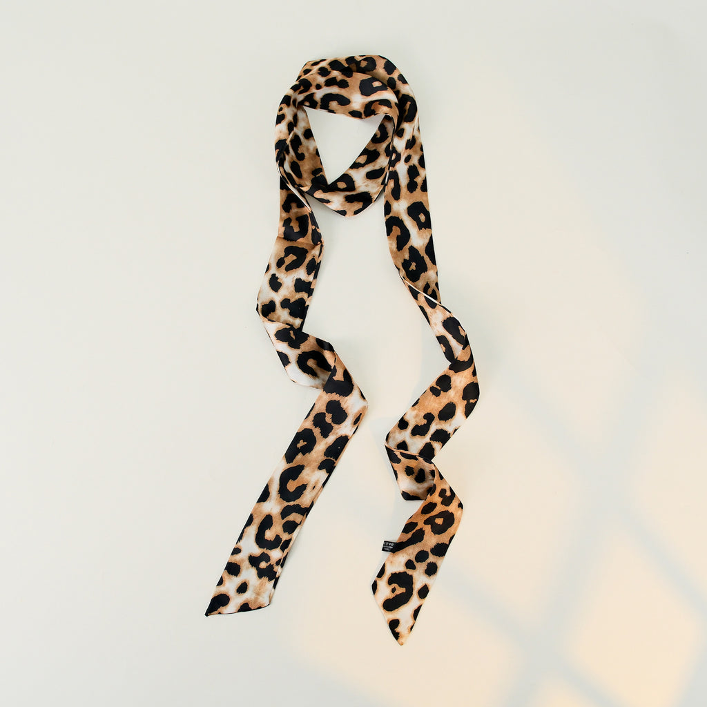 Leopard Print Skinny Long Neck Tie Ribbon Scarf