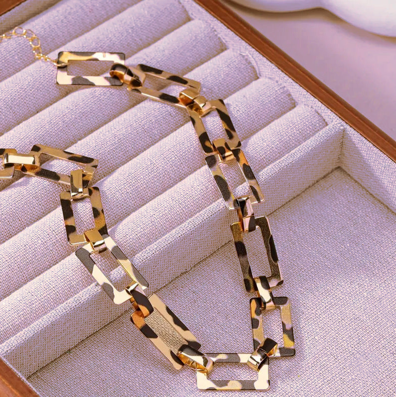 Punk Leopard Print Chunky Chain Choker Necklace Secondary image