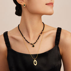 Long Black Agate Bead Statement Necklace