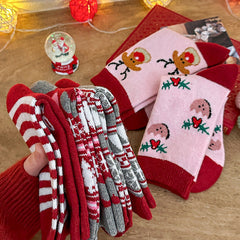 5 Pack Cartoon Wool Warm Mid Calf Cute   Christmas Socks