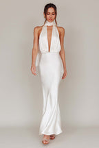 Plunging Halter Scarf Open Back Cocktail Dress