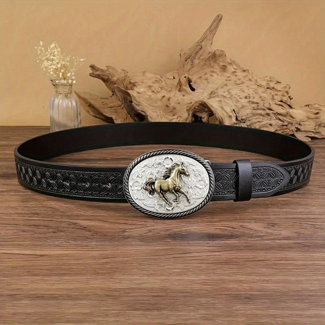 Vintage Horse Buckle Faux Leather Belt Main image