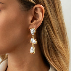 Retro Irregular Faux Pearl Long Metal Geometric Earrings