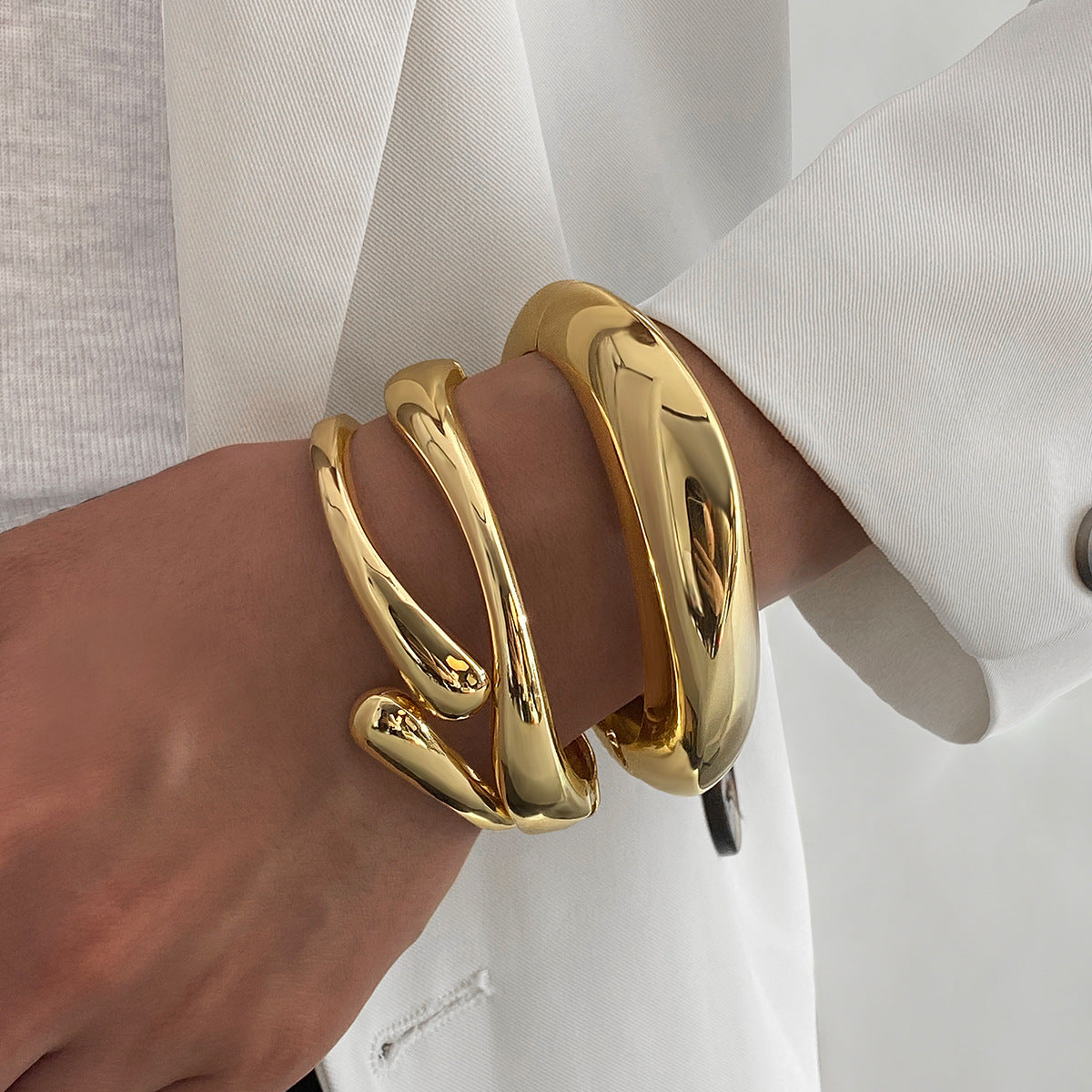 2-Piece Heavy Duty Geometric Wide Cuff Bracelet Set Secondary image