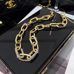Chunky Curb Chain Crystal Accent Collar Necklace