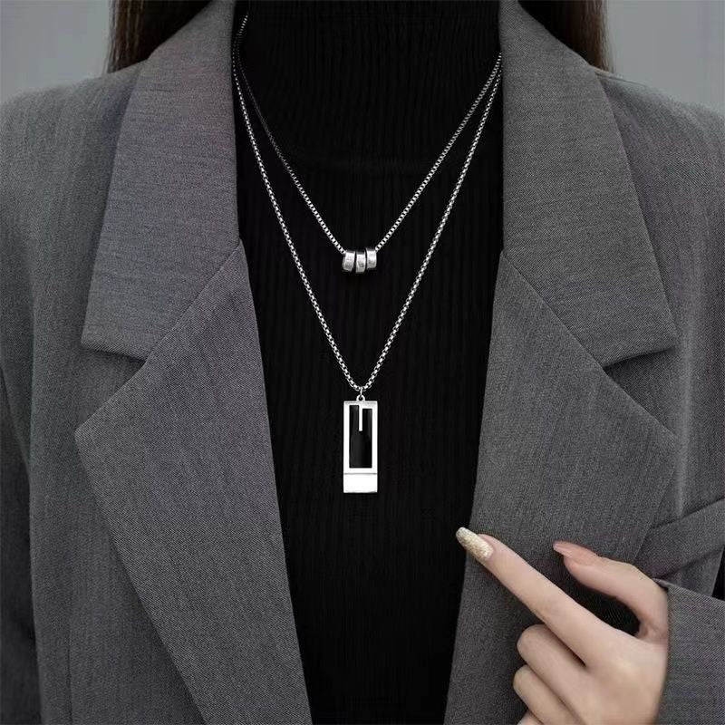 Layered Long Chain Minimalist Pendant Necklace Secondary image