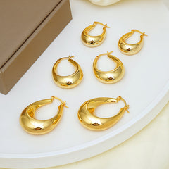 Gold Plated Hollow U-Shaped Oval Brass Earrings