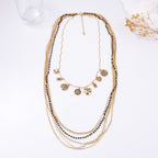 Layered Bead Chain Geometric Charm Statement Necklace