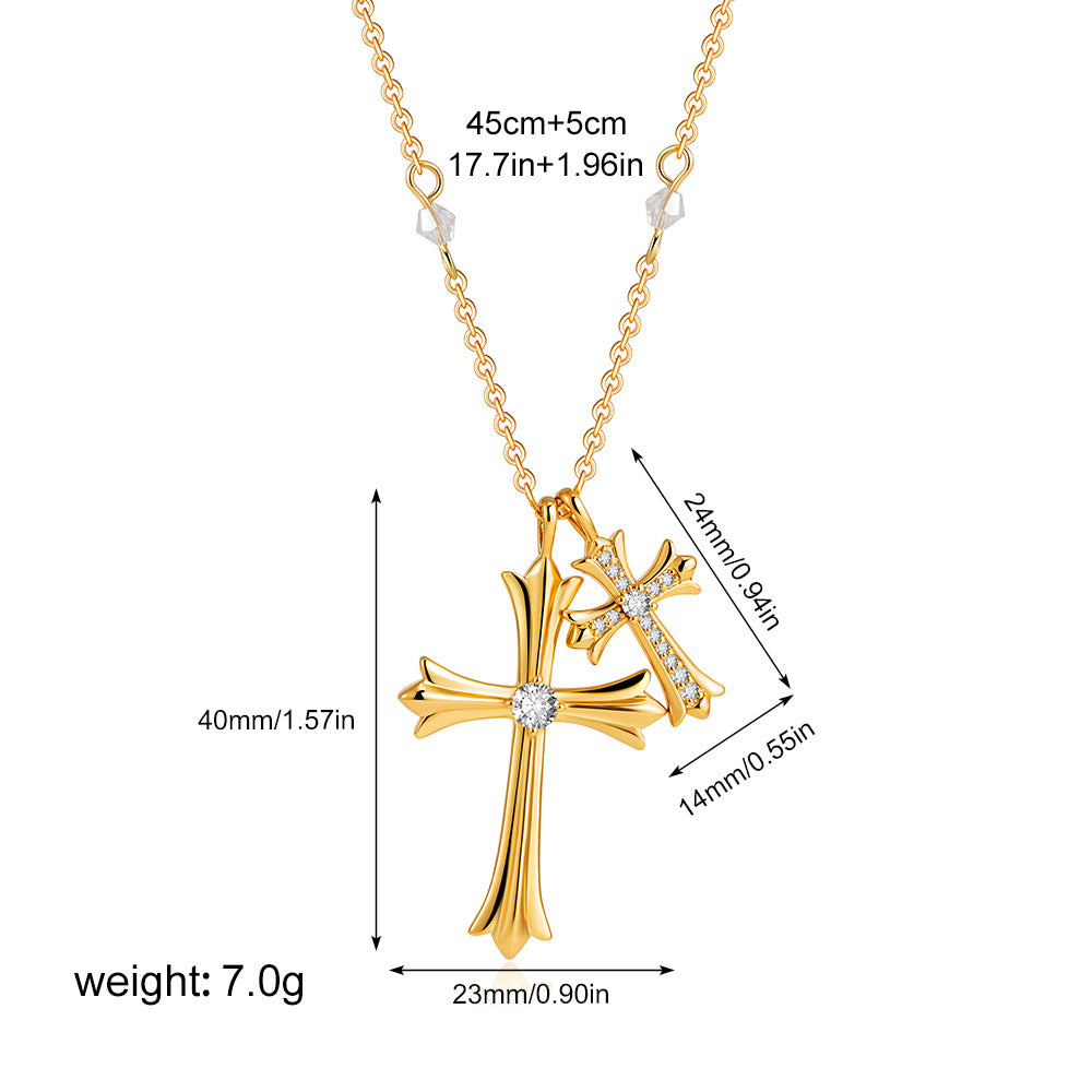 Hip Hop Style Bead Chain Cross Pendant Zirconia Necklace