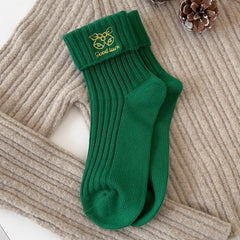 Cotton Embroidered Cartoon Cute Mid Calf Christmas Socks