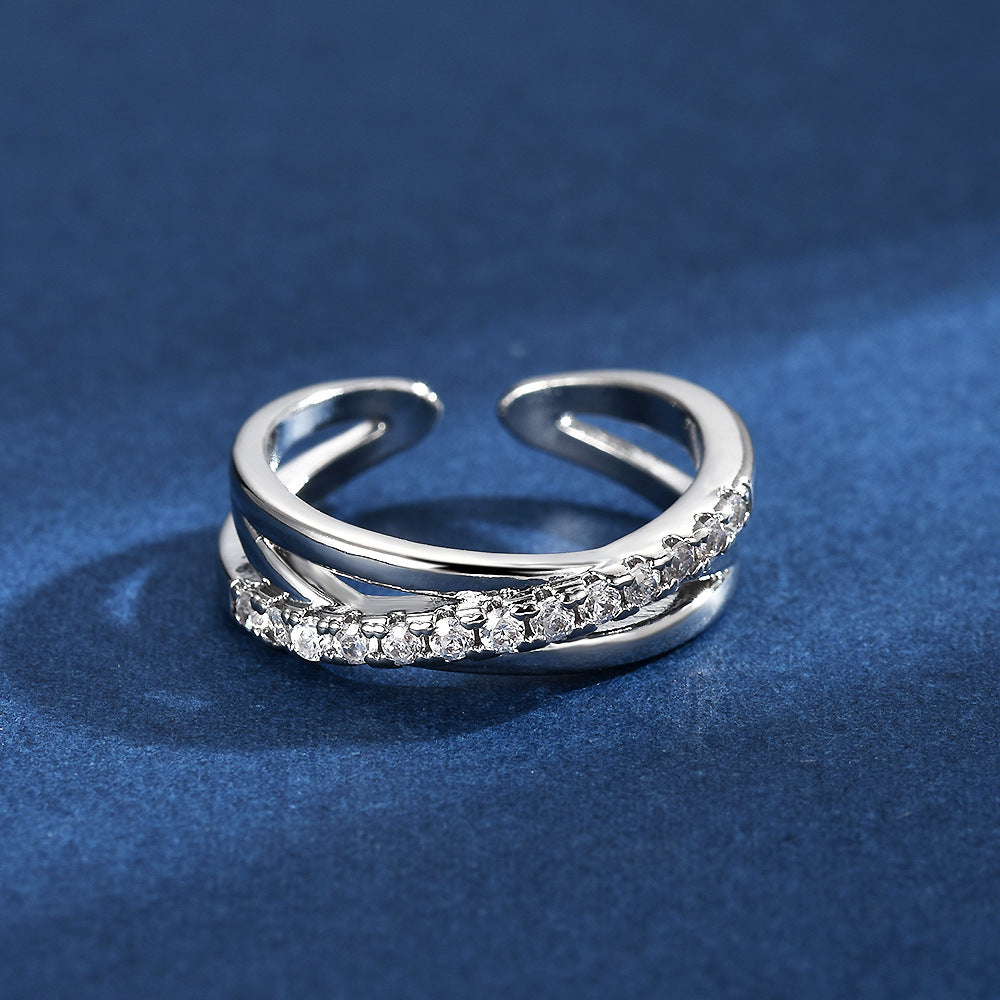 Diamond Cross Line Geometric Open Knuckle Ring Secondary image