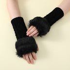 Faux Fur Knit Diamond Pattern Gloves