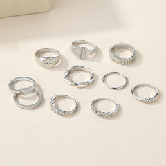 10-Piece Alloy Zirconia Statement Ring Set