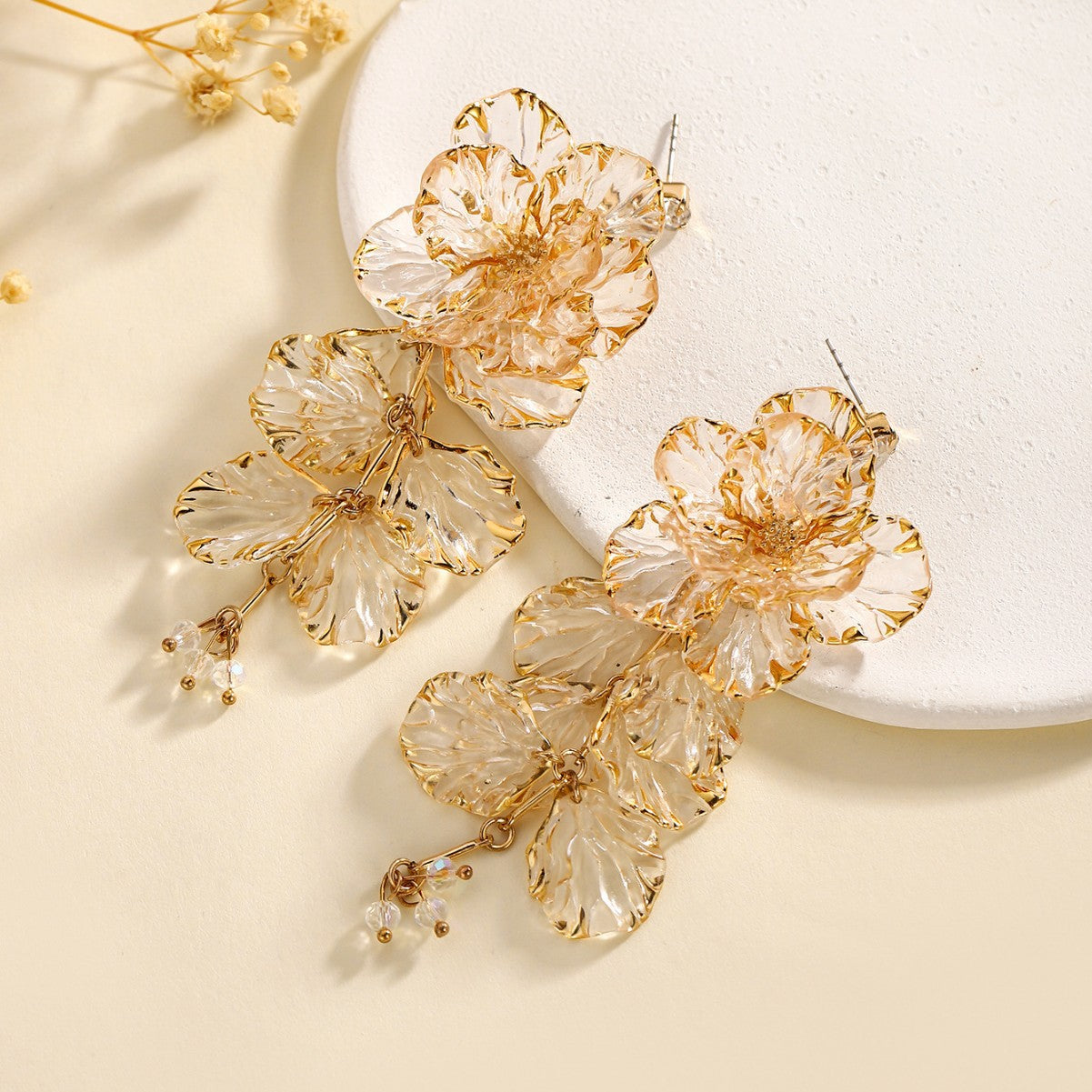 Floral Resin Tassel Statement Earrings Secondary image