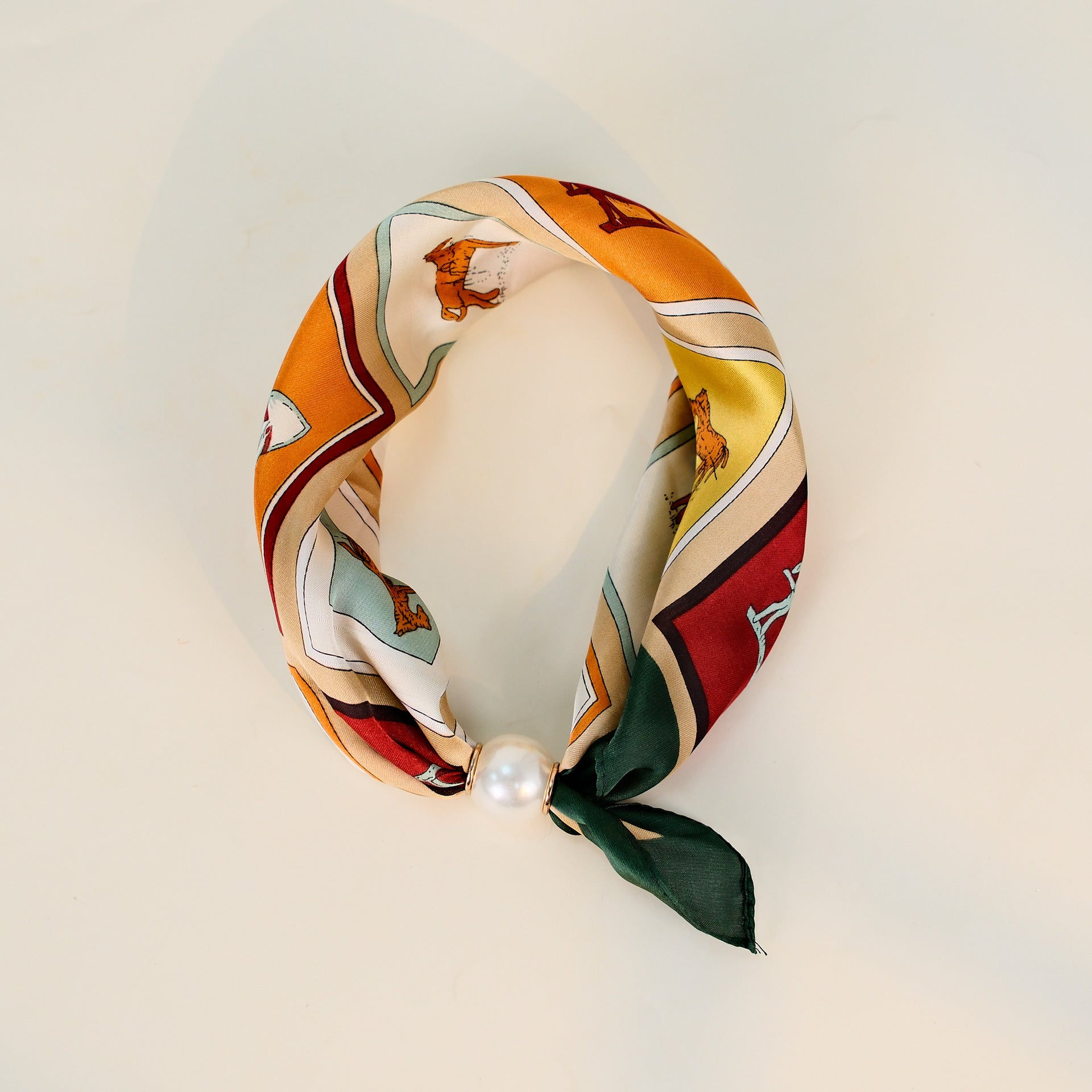 Vintage Horse Print Pearl Magnetic Buckle Neck Scarf Secondary image