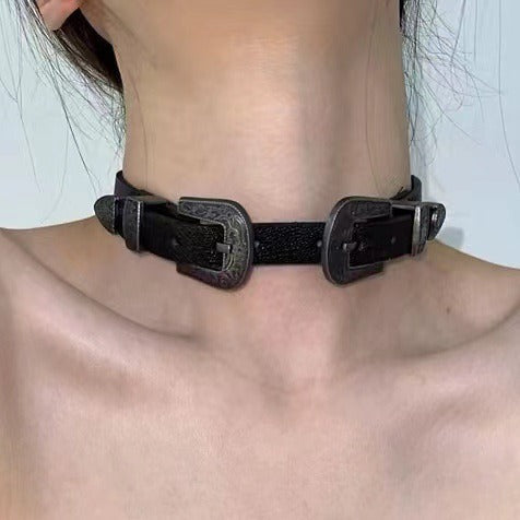 Vintage Metal Leather Y2K Gender-Neutral Choker Necklace