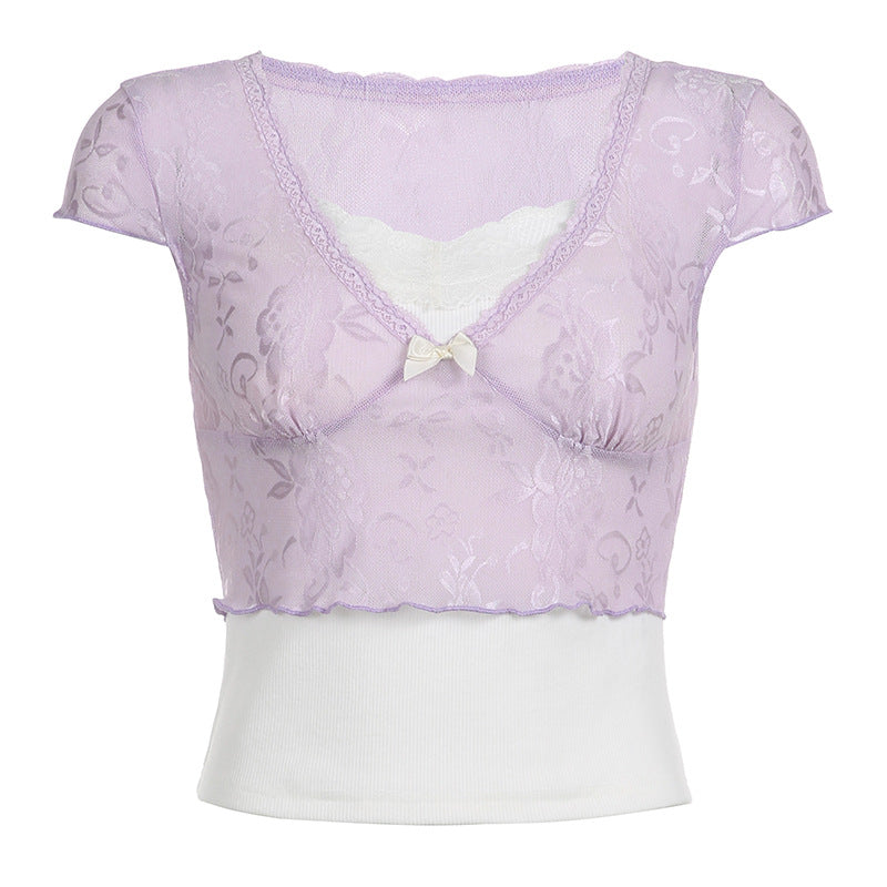 Patchwork Lace Crop Top Tops&Tees