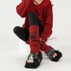 Wool Chunky Slouchy Sexy Red Christmas Leg Warmers