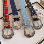 Distressed Denim Pattern Metal Belt