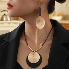 3-Piece Large Round Disc Pendant Statement Earrings & Necklace Set