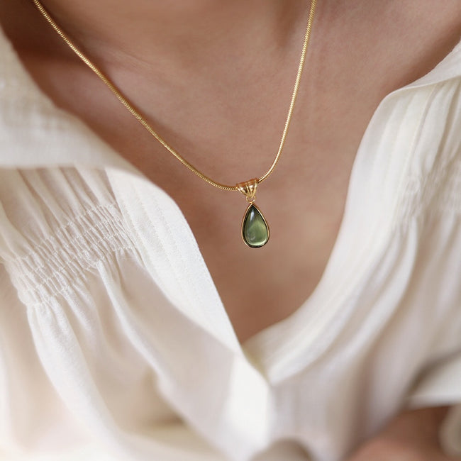 Aqua Teardrop Pendant Titanium Steel Gold Plated Necklace Main image