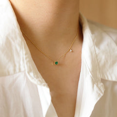 Emerald Square Pendant Jewelry Necklace