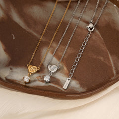 Heart Shape Zirconia Pendant Stainless Steel Necklace