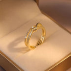 Sparkling Zirconia Cross Open Adjustable Ring