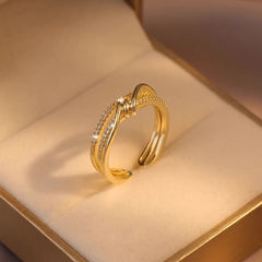 Sparkling Zirconia Cross Open Adjustable Ring