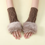 Faux Fur Knit Diamond Pattern Gloves