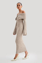 Slim Fitted Off-Shoulder Long Sleeve Sweater Dress