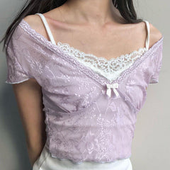 Patchwork Lace Crop Top Tops&Tees