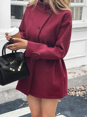 Elegant Solid Color Belted Wool Blend Coat