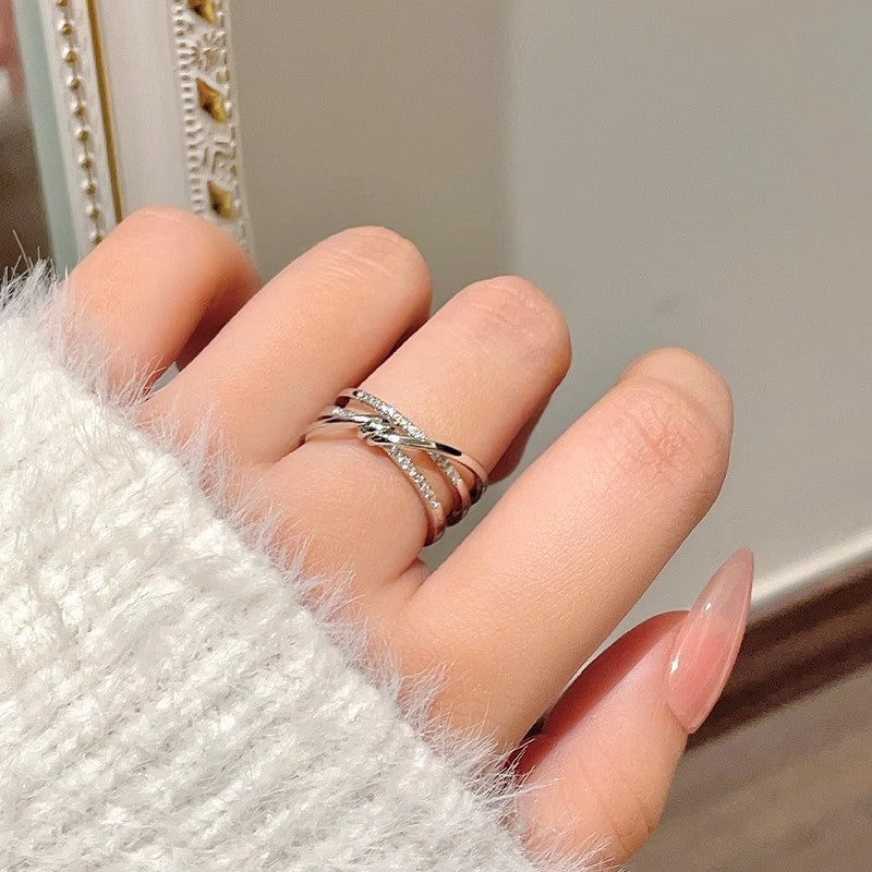 Sparkling Zirconia Cross Open Adjustable Ring Secondary image