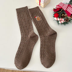 Cable Knit Textured Cotton Mid Calf Slouchy Christmas Socks