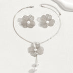 3 Piece Flower Pearl Earrings & Necklace Set