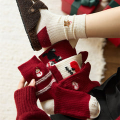 Cashmere Cartoon Embroidered Thick Warm Crew Christmas Socks