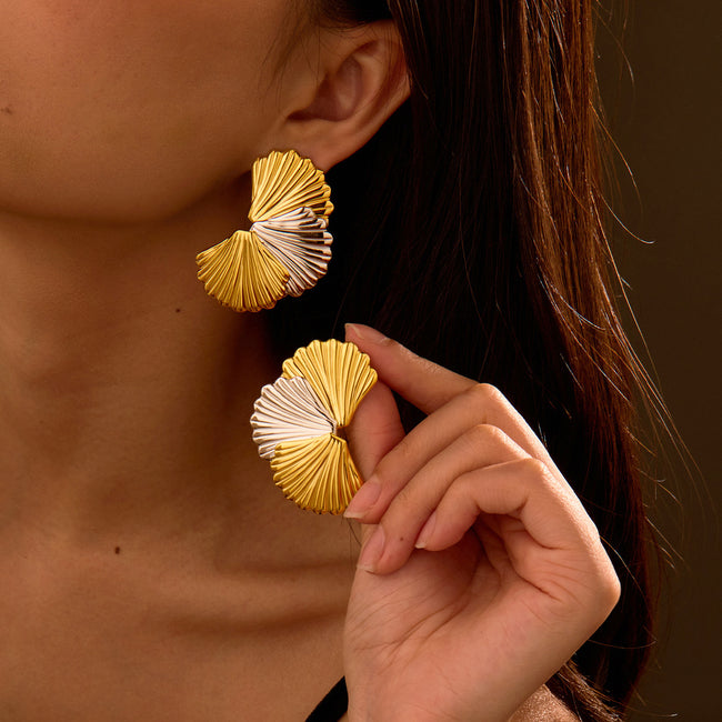 Color Block Stainless Steel Textured Earrings Main image