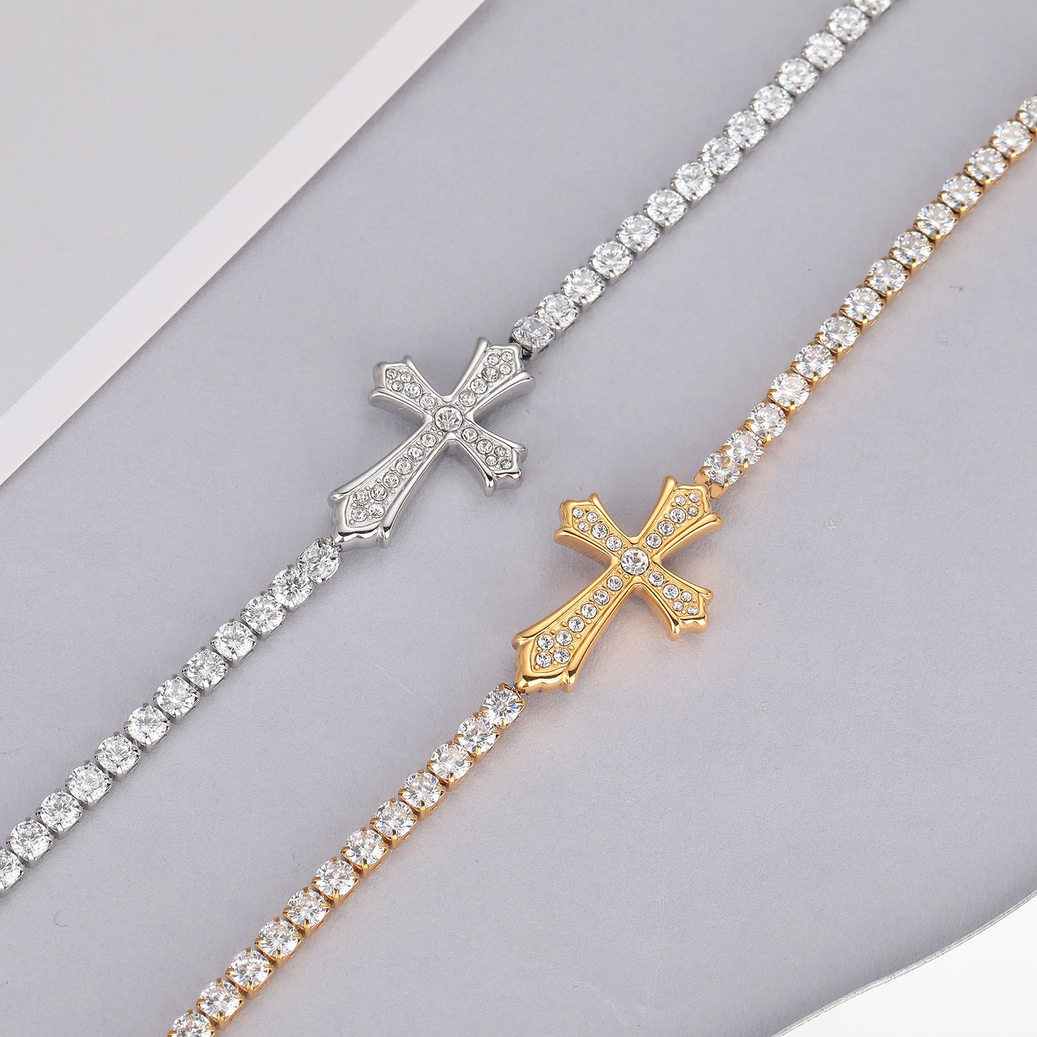 Sparkly Full Zircon Cross Titanium Steel Fadeless Chain Bracelet Secondary image
