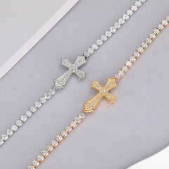 Sparkly Full Zircon Cross Titanium Steel Fadeless Chain Bracelet