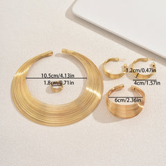 5 Piece Multi Layer Metal Bracelet, Ring, Earrings & Necklace Set