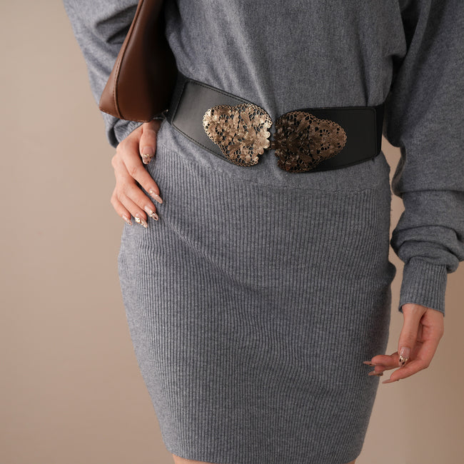 Boho Wide Elastic Leather Belt Main image