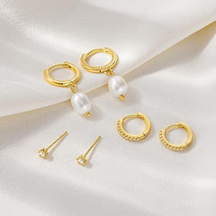 3-Piece Gold Tone Baroque Pearl Earring Set