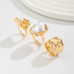3-Piece Liquid Metal Baroque Pearl Hug Ring Set