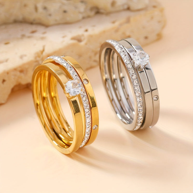 3-Piece Stainless Steel Zirconia Claw Ring Set Main image